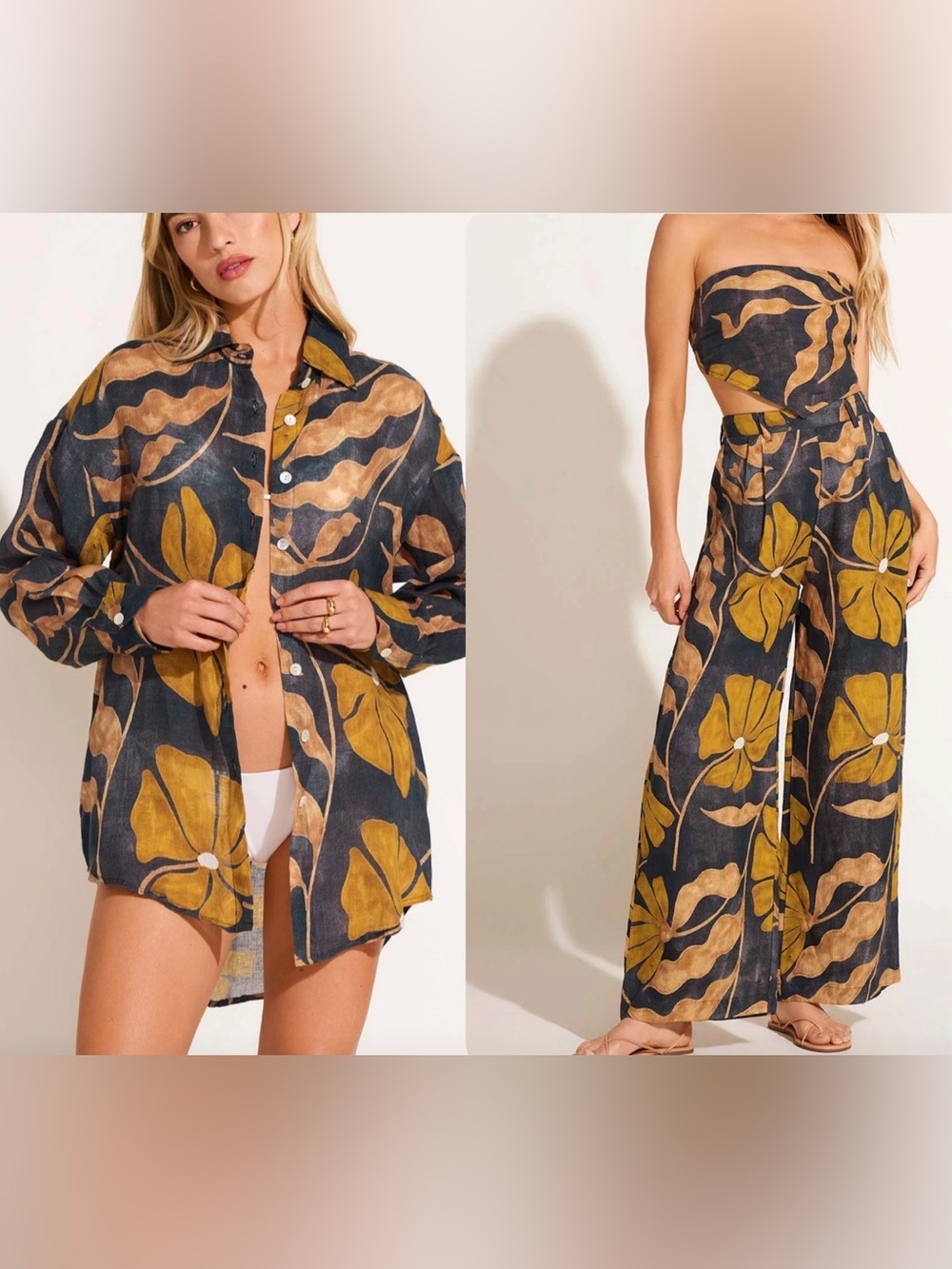 Vitamin A The Getaway Pants & Playa Boyfriend Shirt Ecolinen  SZ S
